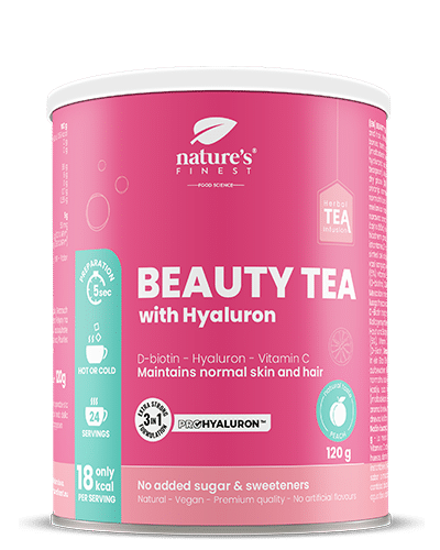 Beauty Tea With Hyaluron And Biotin , Hidratación De La Piel , Té Funcional , Anti-Envejecimiento , ProHyaluron™ , Orgánico , Vegano , Colágeno , 120g